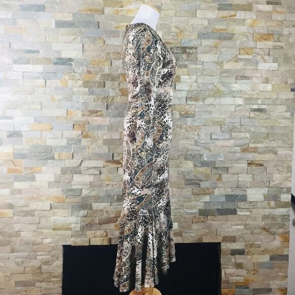 EBBY & I Leopard Print Midi Dress XS Long Ruffle Party Animal Fitted Bodycon NWT - Picture 8 of 9